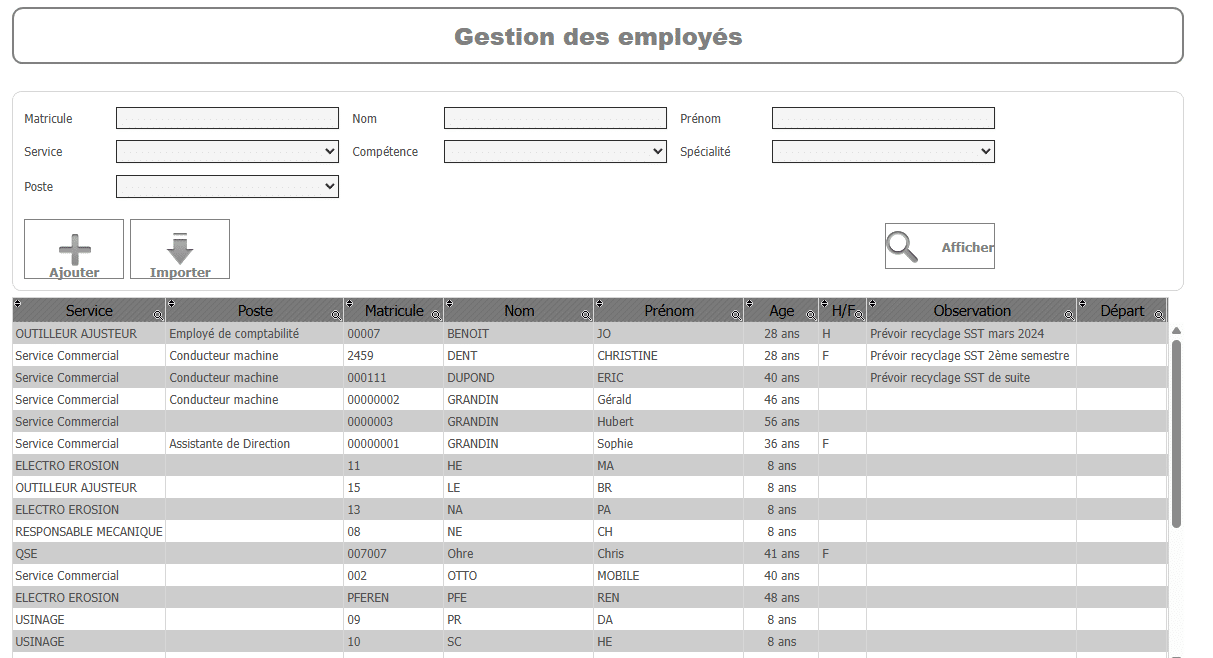 Gestion des employés